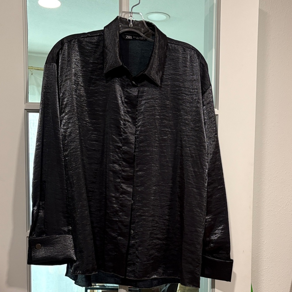 Zara woman Shiny Black Button Up Shirt - S